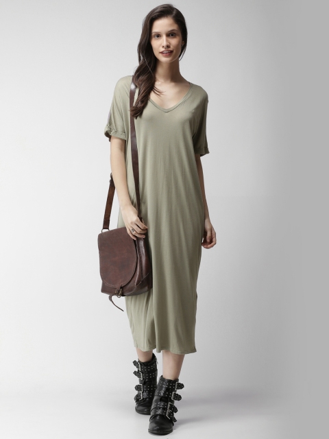 

FOREVER 21 Women Olive Green Solid Maxi Dress