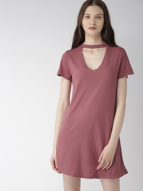 

FOREVER 21 Women Mauve Solid T-shirt Dress