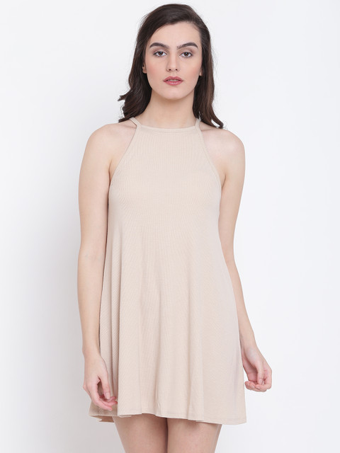 

FOREVER 21 Women Beige Solid A-Line Dress