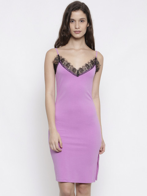 

FOREVER 21 Women Purple Solid Bodycon Dress