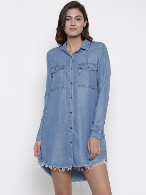 

FOREVER 21 Women Blue Denim Shirt Dress