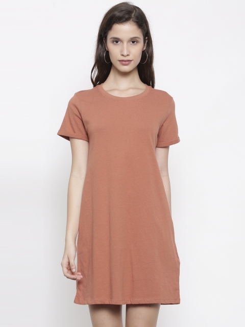 

FOREVER 21 Women Rust Solid T-shirt Dress