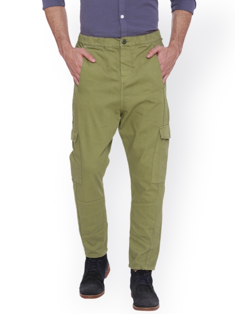 

Blue Saint Men Olive Green Slim Fit Solid Cargos