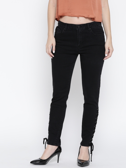 

FOREVER 21 Women Black Regular Fit Mid-Rise Clean Look Stretchable Jeans