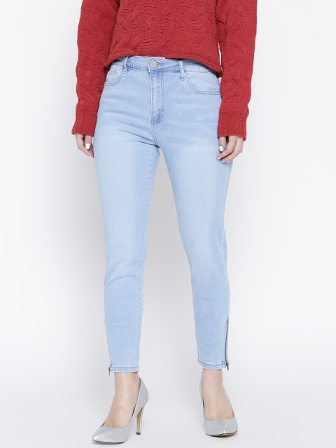 

FOREVER 21 Women Blue Regular Fit Mid-Rise Clean Look Stretchable Cropped Jeans