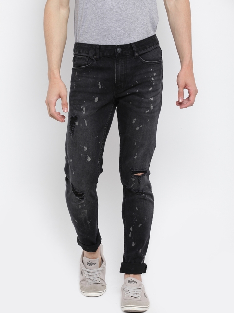 

FOREVER 21 Black Mid-Rise Mildly Distressed Stretchable Jeans