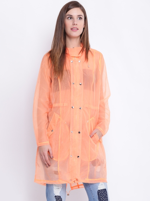 

FOREVER 21 Women Orange Solid Lightweight Sheer Parka Jacket