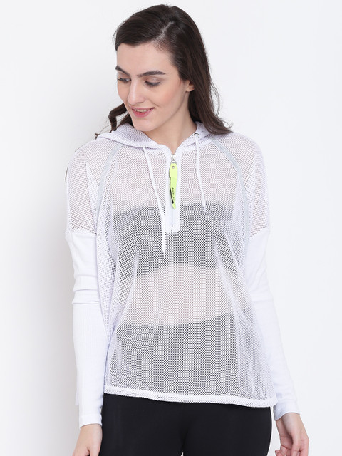 

FOREVER 21 Women White Solid Hooded Mesh Sporty Jacket