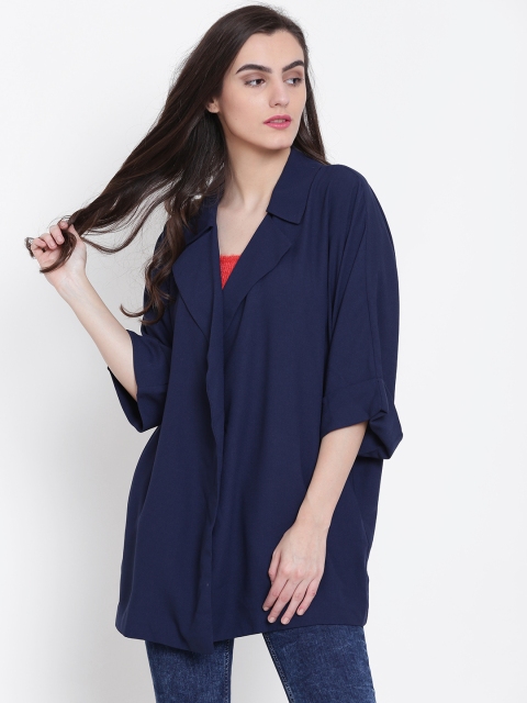 

FOREVER 21 Women Navy Blue Solid Open Front Jacket