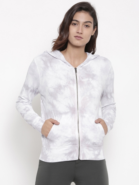 

FOREVER 21 Women White & Purple Printed Hooded Sweatshirt