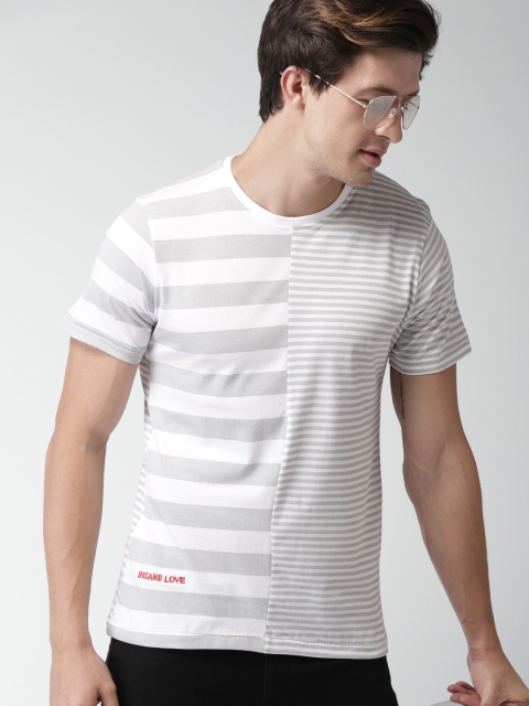 

Mast & Harbour Men White & Grey Striped Round Neck T-shirt