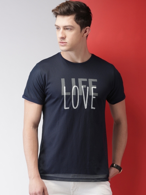 

Mast & Harbour Men Navy Printed Round Neck T-shirt, Navy blue