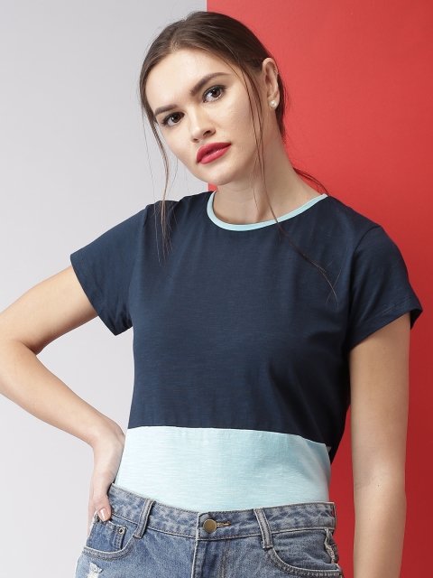 

Mast & Harbour Women Blue Colourblocked Round Neck T-shirt