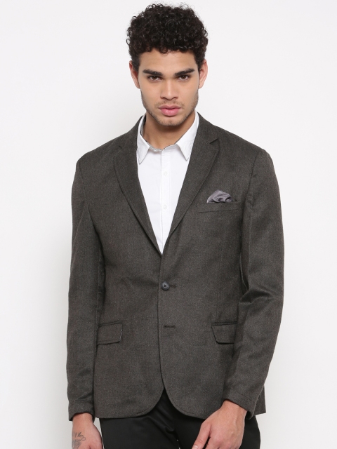 

Parx Brown Self Design Single-Breasted Formal Slim Fit Blazer