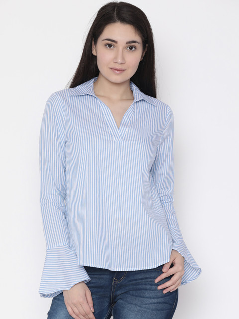 

FOREVER 21 Women Blue Striped Regular Top