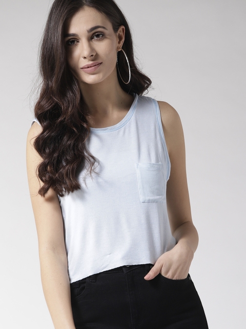 

FOREVER 21 Women Blue Solid Crop Top