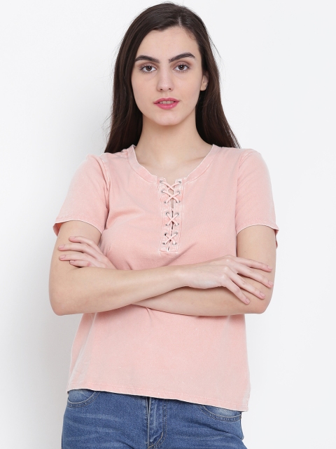

FOREVER 21 Women Peach-Coloured Solid Top