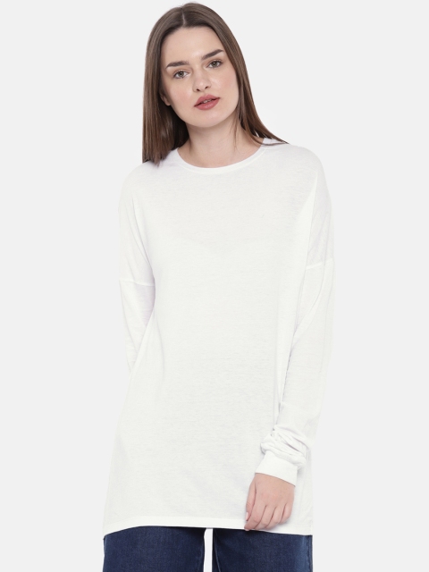 

FOREVER 21 Women White Solid Longline Top