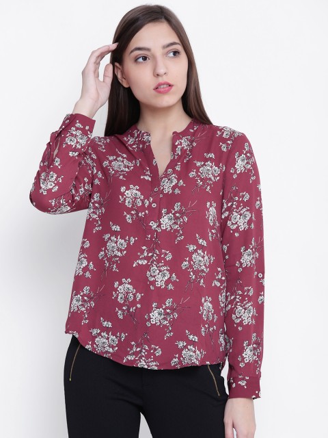 

FOREVER 21 Women Dusty Pink Floral Print Shirt Style Top
