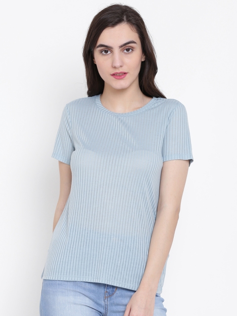 

FOREVER 21 Women Blue Self-Striped Top