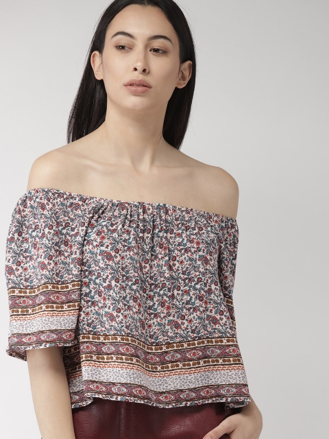 

FOREVER 21 Women Multicoloured Printed Bardot Top, Multi