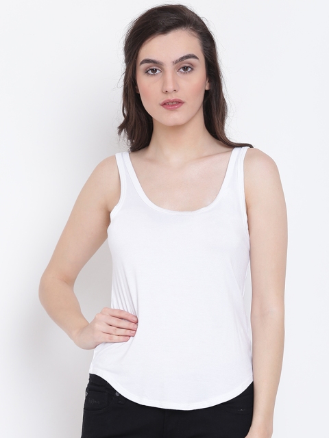 

FOREVER 21 Women White Solid Tank Top
