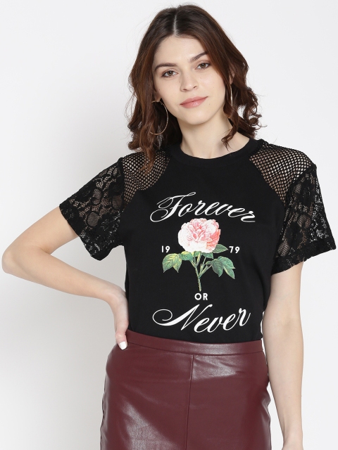 

FOREVER 21 Women Black Printed Top