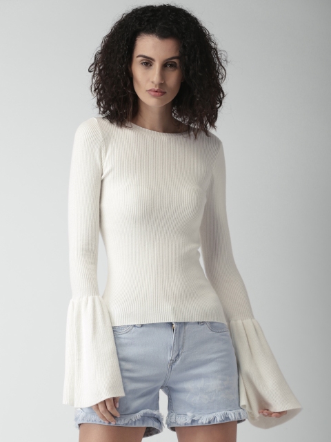 

FOREVER 21 Women Off-White Self Design Pullover