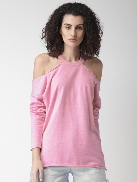 

FOREVER 21 Women Pink Solid Pullover Sweater