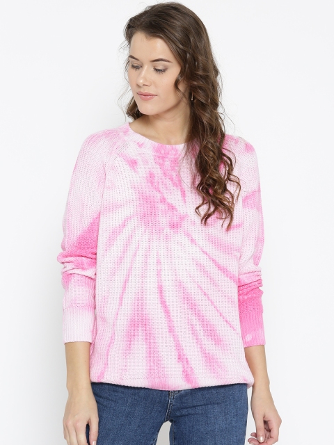 

FOREVER 21 Women Pink & Off-White Dyed Sweater