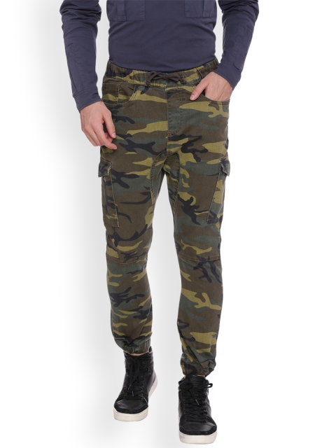 

Blue Saint Men Green & Beige Smart Slim Fit Camouflage Printed Cargos