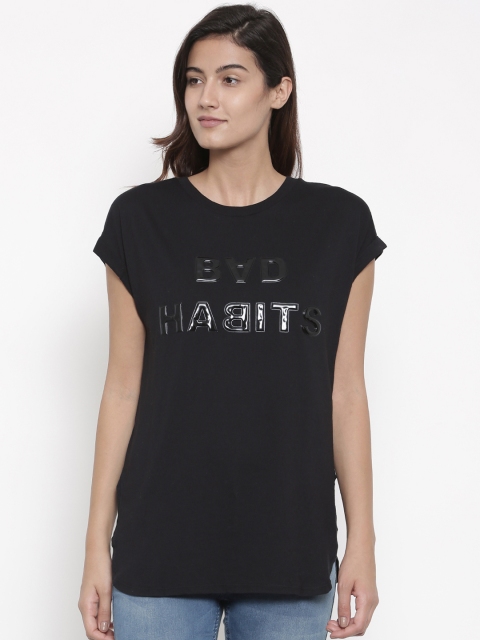 

FOREVER 21 Women Black Solid T-shirt