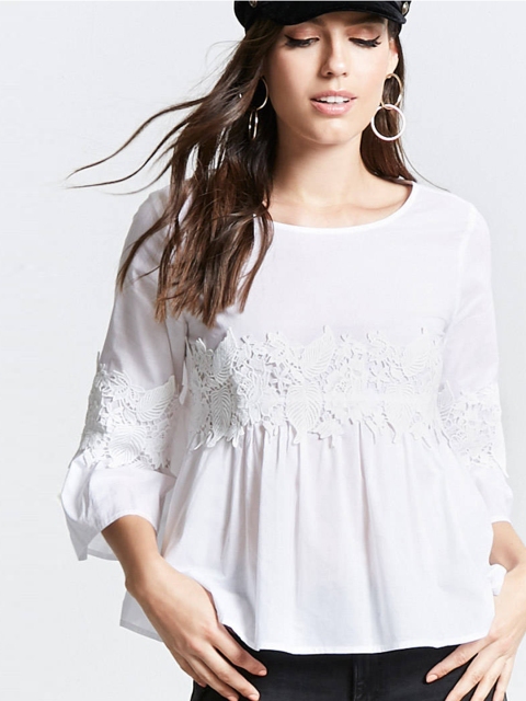 

FOREVER 21 Women White Solid A-Line Top, Na