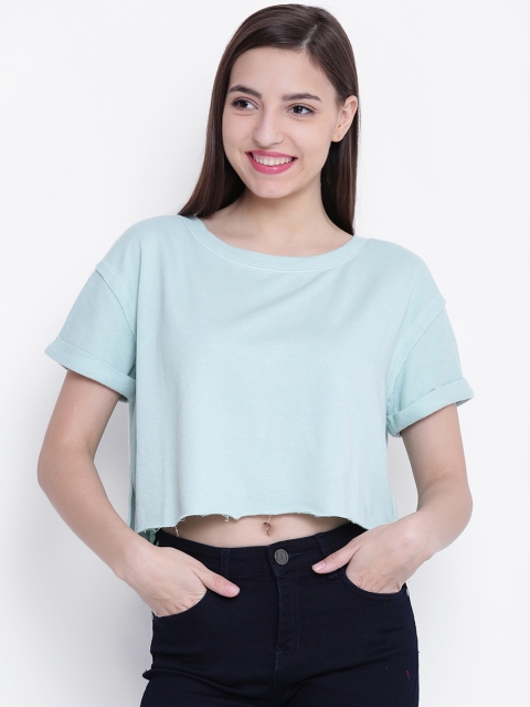 

FOREVER 21 Women Sea Green Crop Sweatshirt