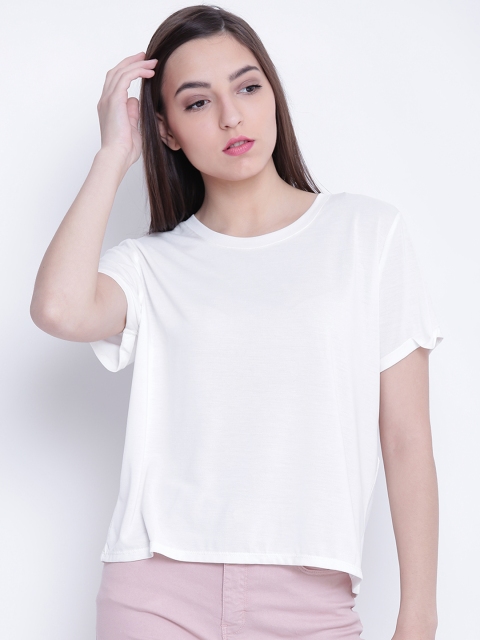 

FOREVER 21 Women White Solid Round Neck T-shirt