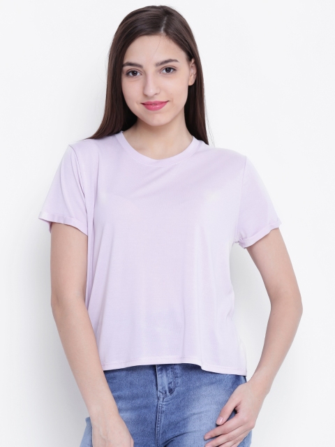 

FOREVER 21 Women Lavender Solid Round Neck T-shirt