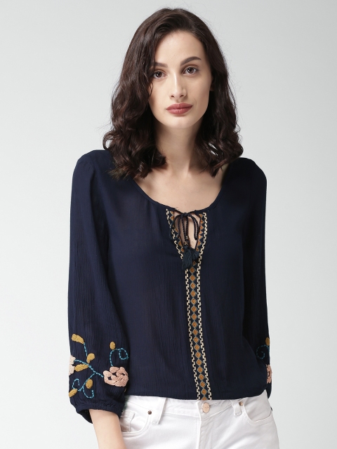 

FOREVER 21 Women Navy Blue Solid Top