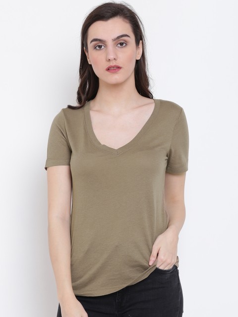 

FOREVER 21 Women Olive Green Solid Top
