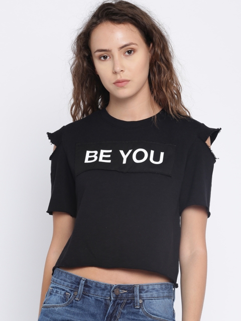 

FOREVER 21 Women Black Printed Top