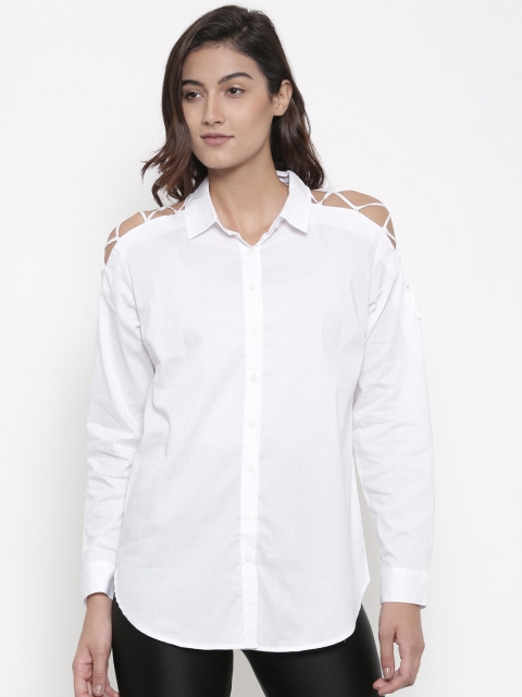 

FOREVER 21 Women White Regular Fit Solid Casual Shirt