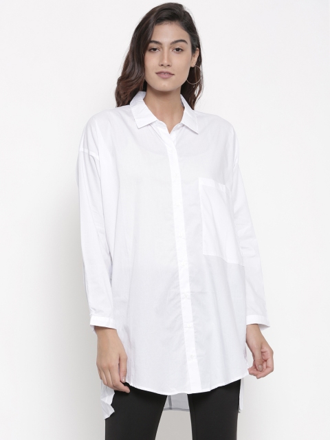 

FOREVER 21 Women White Regular Fit Solid Longline Casual Shirt