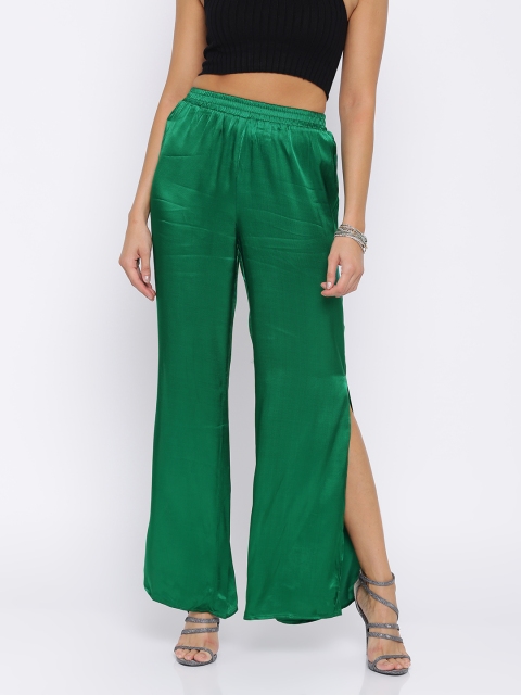

FOREVER 21 Women Green Solid Flared Palazzos