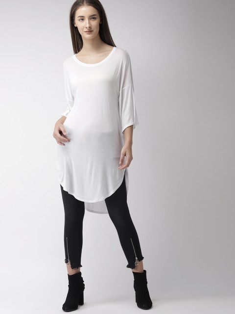 

FOREVER 21 Women White Solid Longline Top