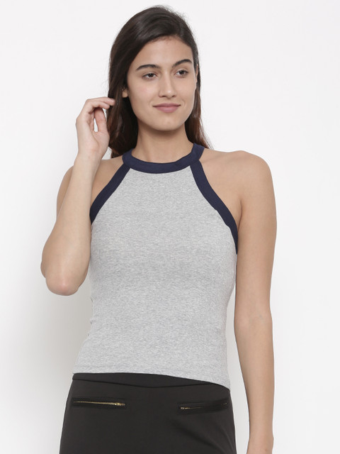 

FOREVER 21 Women Grey Solid Fitted Top