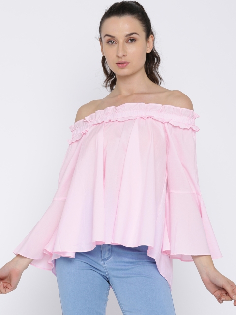 

FOREVER 21 Women Pink Solid Bardot Top