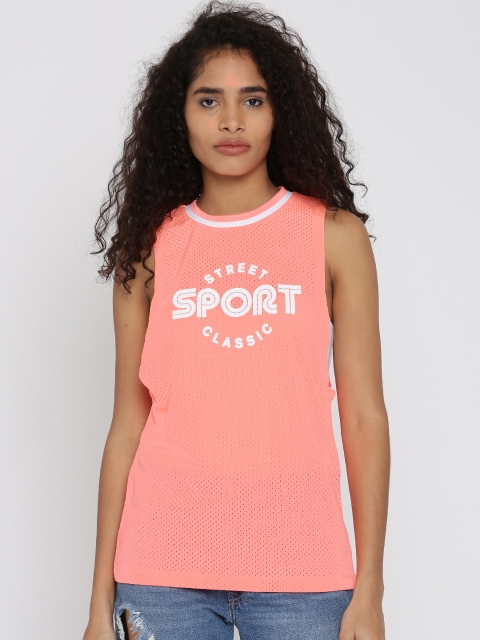 

FOREVER 21 Women Coral Orange Printed Top