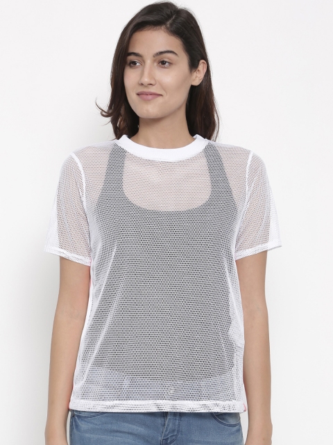 

FOREVER 21 Women White Self Design Top