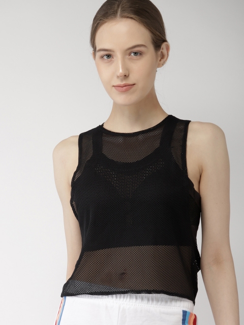 

FOREVER 21 Women Black Self-Design Sheer Top