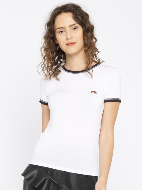 

FOREVER 21 Women White Solid Round Neck T-Shirt