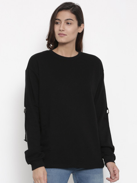 

FOREVER 21 Women Black Solid Sweatshirt